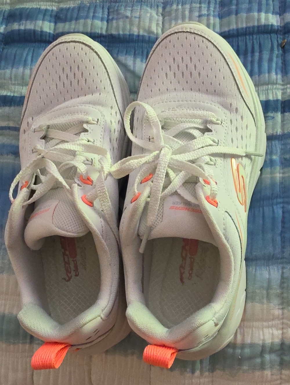 Skechers Women's White Athletic Sneakers with Coral Highlights